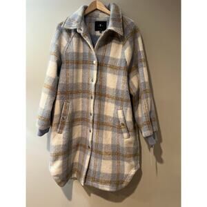 7 For All ManKind Plaid Brushed Snap Button Cinched Sleeve Longline Jacket